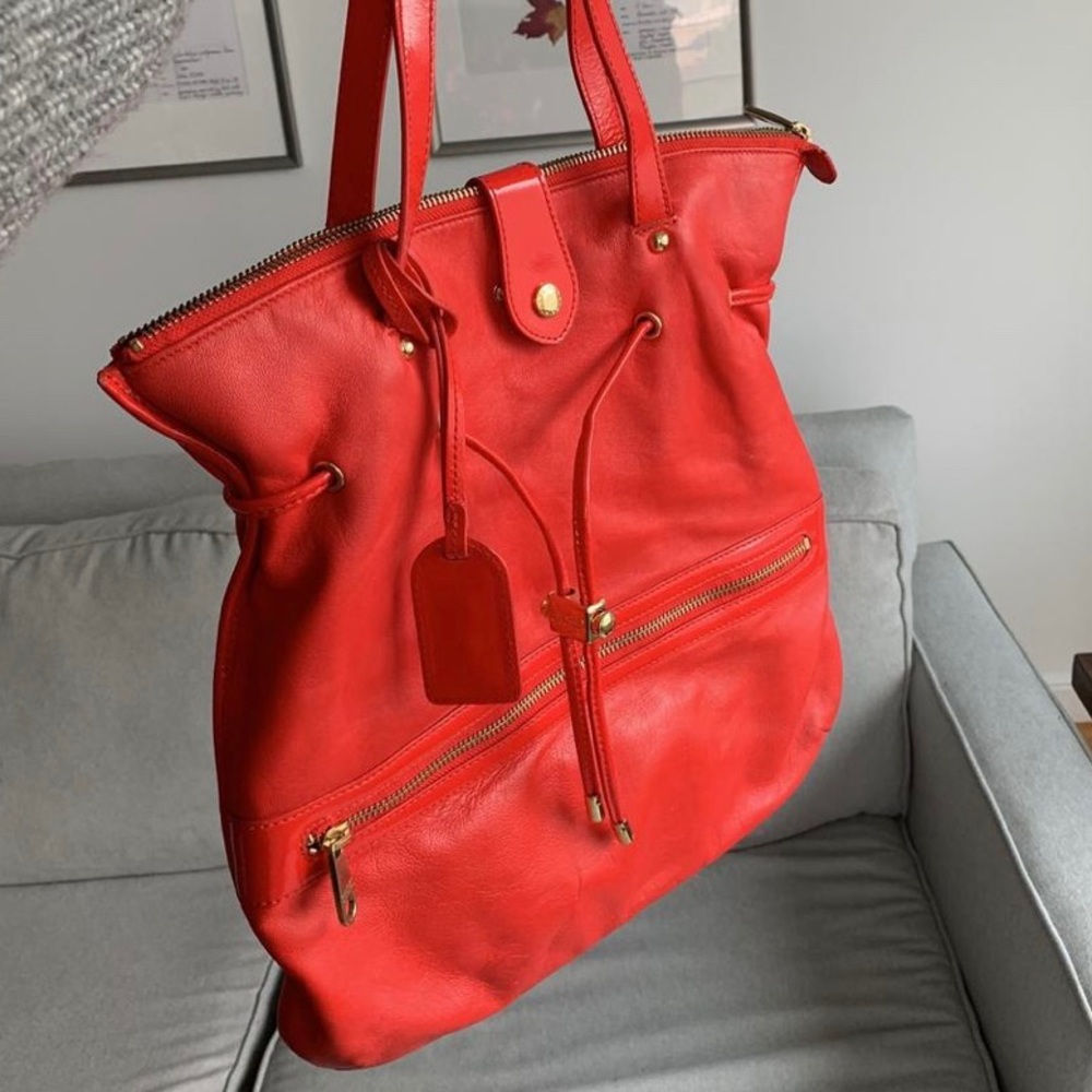 Badgley Mischka genuine red leather tote bag
